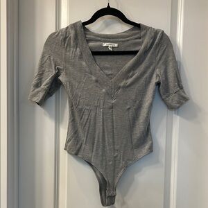 Avec Les Filles Gray V-Neck Bodysuit
